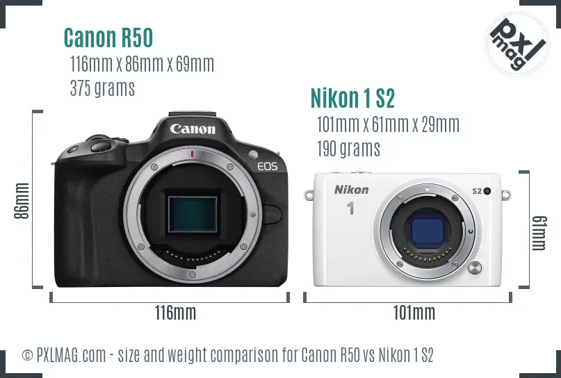 Canon R50 vs Nikon 1 S2 size comparison