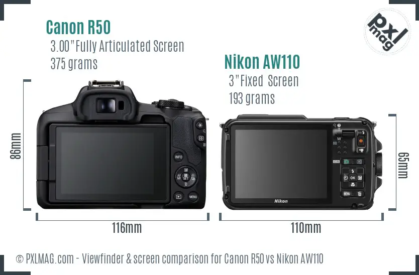 Canon R50 vs Nikon AW110 Screen and Viewfinder comparison Canon R50 vs Nikon AW110 Screen and Viewfinder comparison