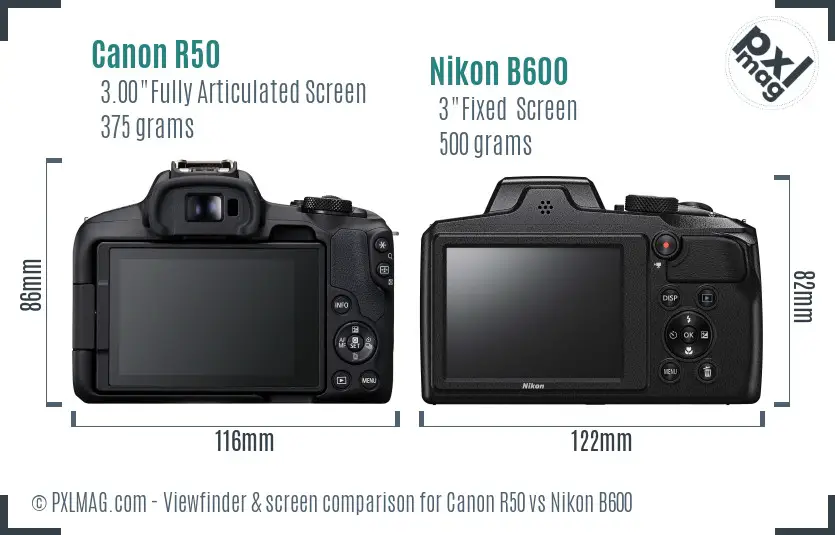 Canon R50 vs Nikon B600 Screen and Viewfinder comparison Canon R50 vs Nikon B600 Screen and Viewfinder comparison