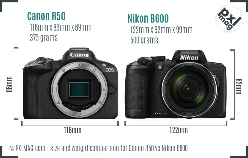 Canon R50 vs Nikon B600 size comparison Canon R50 vs Nikon B600 size comparison