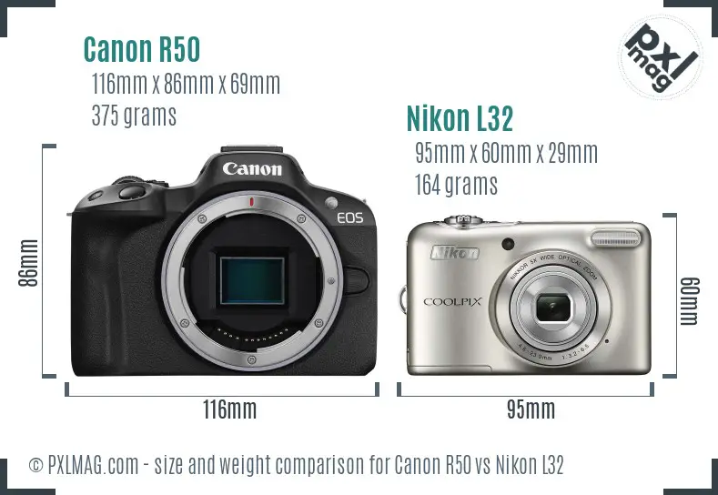 Canon R50 vs Nikon L32 size comparison Canon R50 vs Nikon L32 size comparison