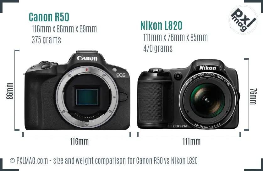 Canon R50 vs Nikon L820 size comparison Canon R50 vs Nikon L820 size comparison