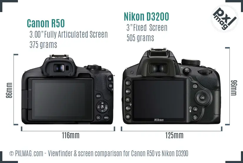 Canon R50 vs Nikon D3200 Screen and Viewfinder comparison Canon R50 vs Nikon D3200 Screen and Viewfinder comparison