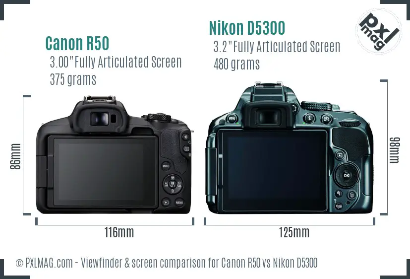 Canon R50 vs Nikon D5300 Screen and Viewfinder comparison Canon R50 vs Nikon D5300 Screen and Viewfinder comparison