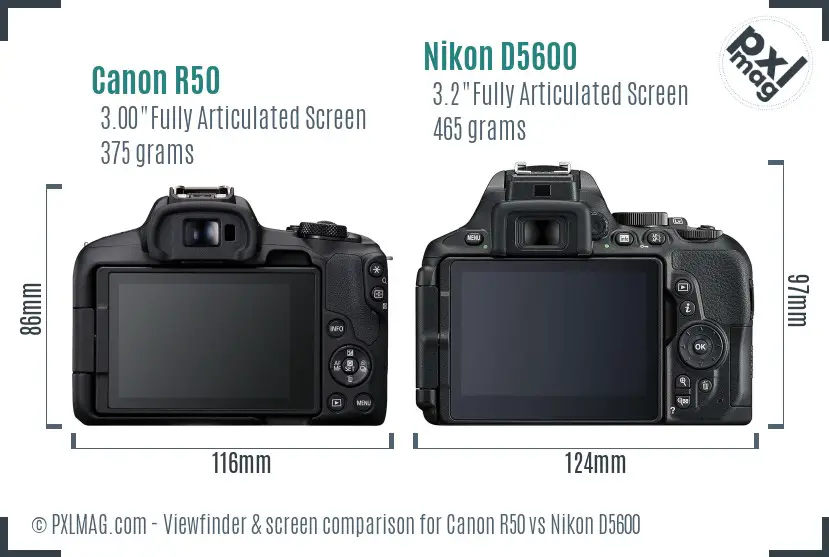 Canon R50 vs Nikon D5600 Screen and Viewfinder comparison Canon R50 vs Nikon D5600 Screen and Viewfinder comparison