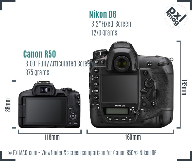 Canon R50 vs Nikon D6 Screen and Viewfinder comparison