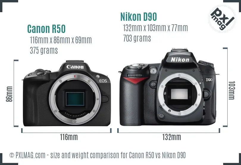 Canon R50 vs Nikon D90 size comparison Canon R50 vs Nikon D90 size comparison
