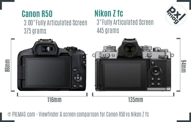 Canon R50 vs Nikon Z fc Screen and Viewfinder comparison