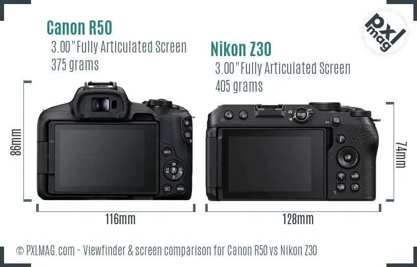 Canon R50 vs Nikon Z30 Screen and Viewfinder comparison