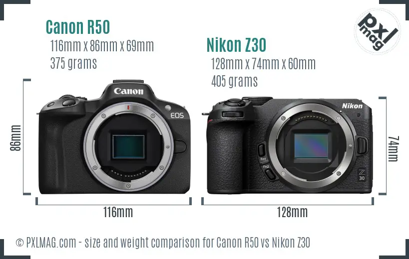 Canon R50 vs Nikon Z30 size comparison