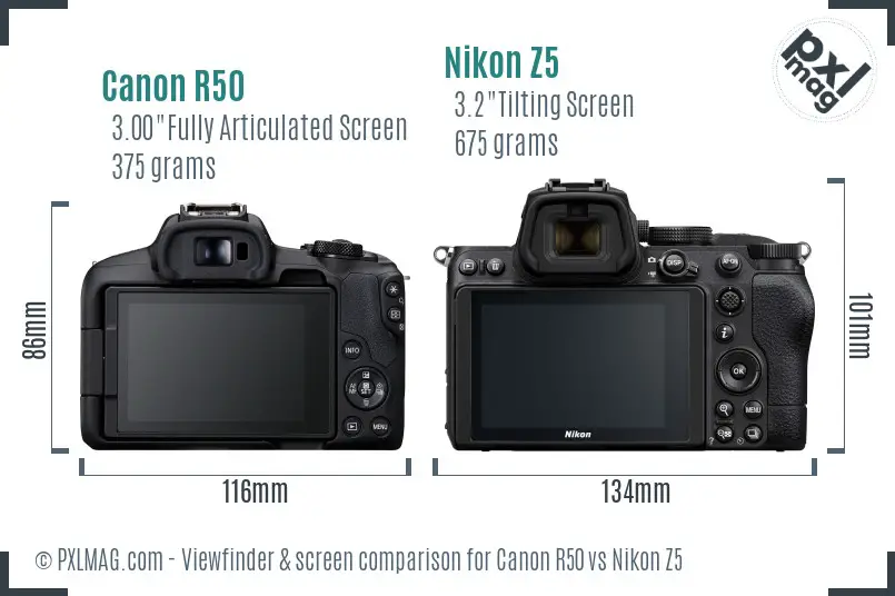 Canon R50 vs Nikon Z5 Screen and Viewfinder comparison