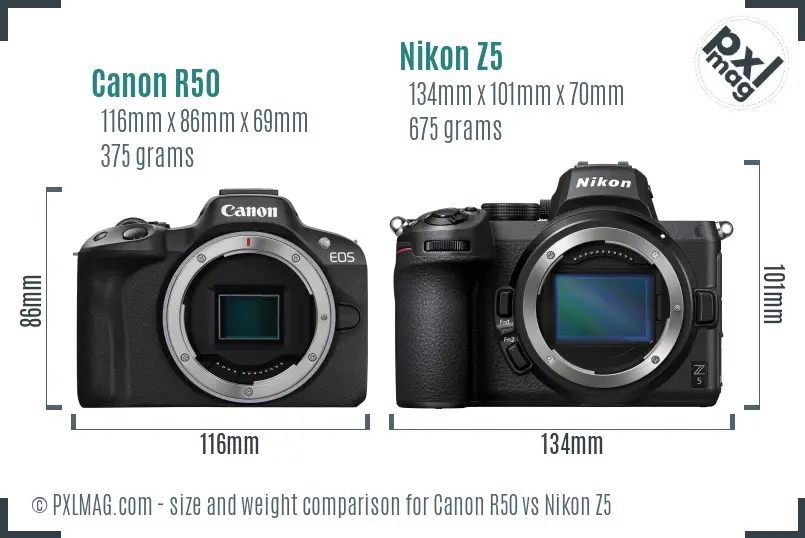 Canon R50 vs Nikon Z5 size comparison