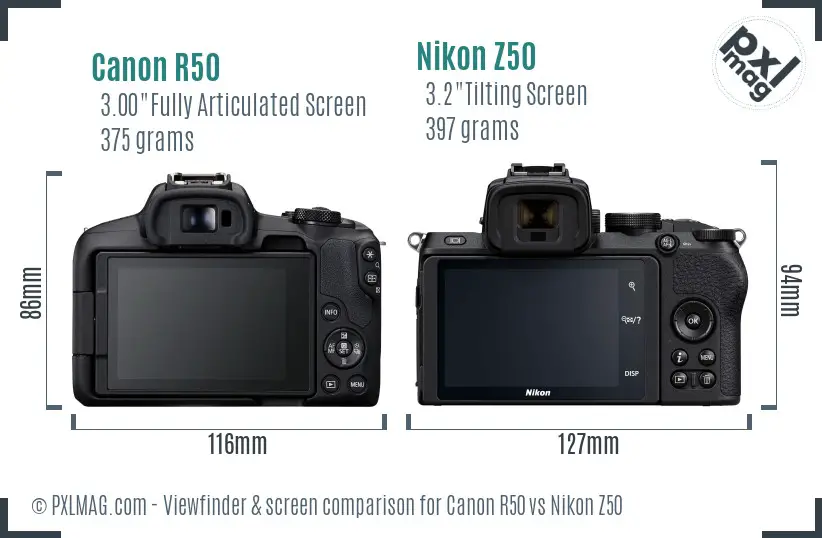 Canon R50 vs Nikon Z50 Screen and Viewfinder comparison