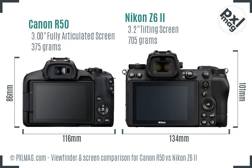 Canon R50 vs Nikon Z6 II Screen and Viewfinder comparison