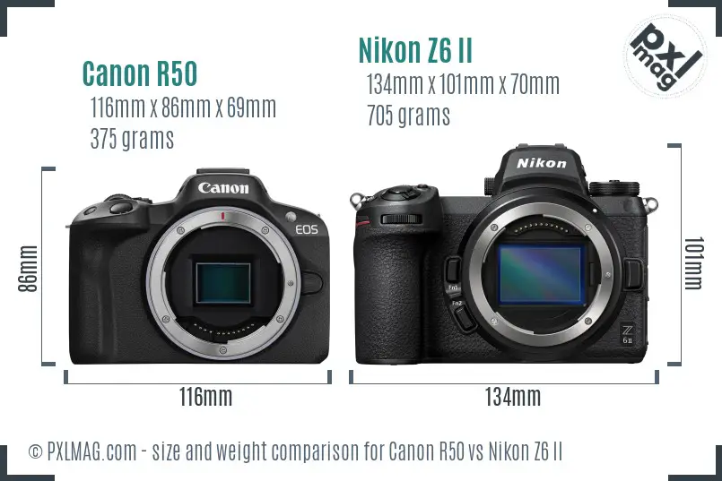 Canon R50 vs Nikon Z6 II size comparison