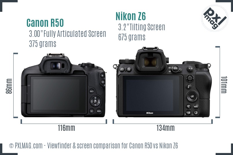 Canon R50 vs Nikon Z6 Screen and Viewfinder comparison