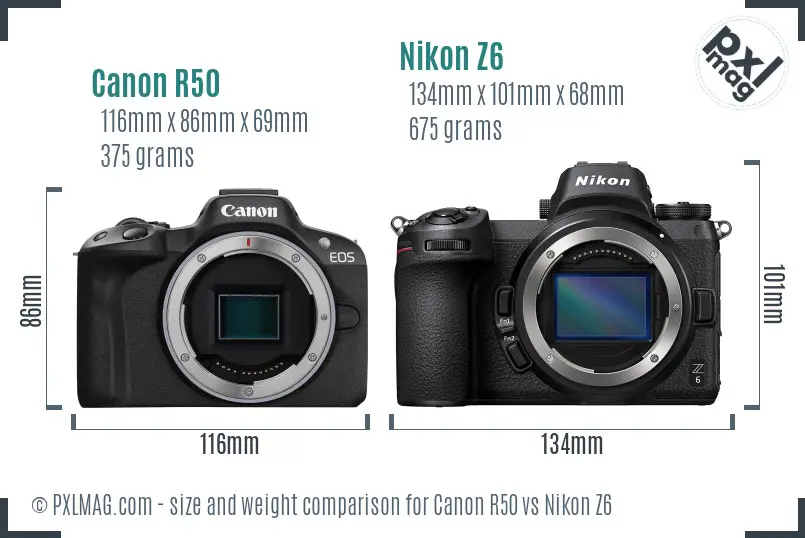 Canon R50 vs Nikon Z6 size comparison