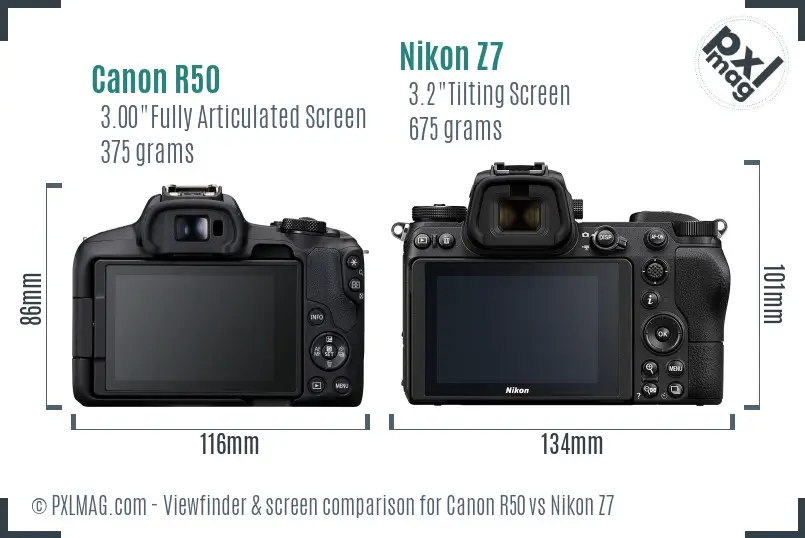 Canon R50 vs Nikon Z7 Screen and Viewfinder comparison