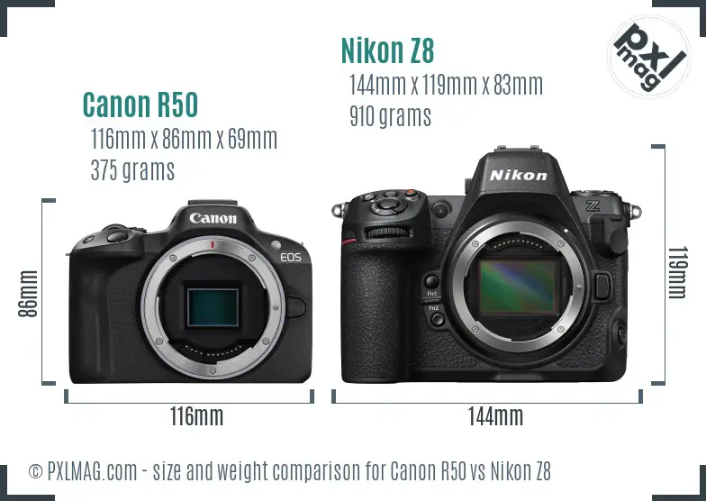 Canon R50 vs Nikon Z8 size comparison