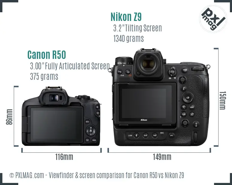 Canon R50 vs Nikon Z9 Screen and Viewfinder comparison