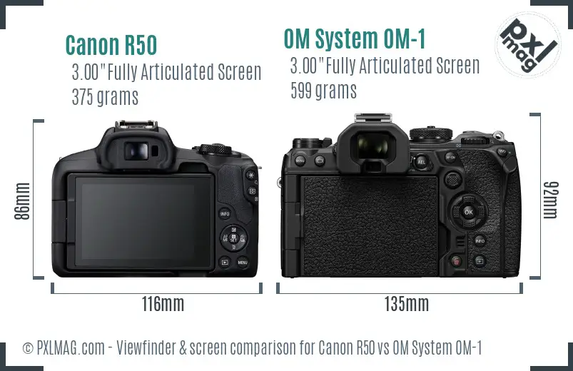 Canon R50 vs OM System OM-1 Screen and Viewfinder comparison
