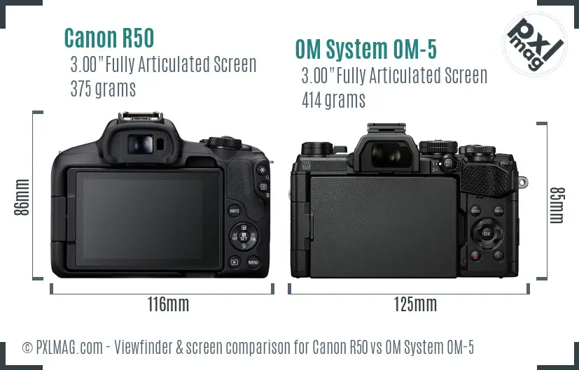 Canon R50 vs OM System OM-5 Screen and Viewfinder comparison Canon R50 vs OM System OM-5 Screen and Viewfinder comparison