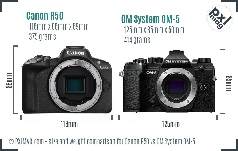 Canon R50 vs OM System OM-5 size comparison Canon R50 vs OM System OM-5 size comparison