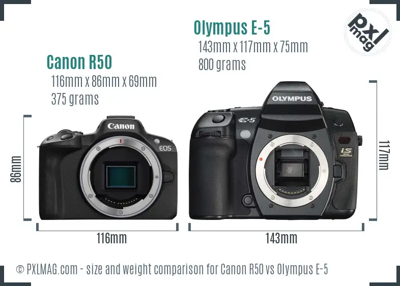 Canon R50 vs Olympus E-5 size comparison Canon R50 vs Olympus E-5 size comparison