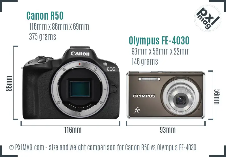 Canon R50 vs Olympus FE-4030 size comparison Canon R50 vs Olympus FE-4030 size comparison