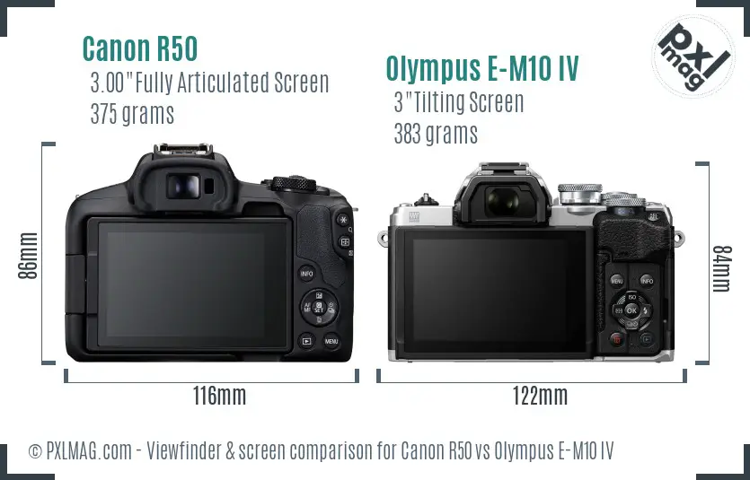 Canon R50 vs Olympus E-M10 IV Screen and Viewfinder comparison