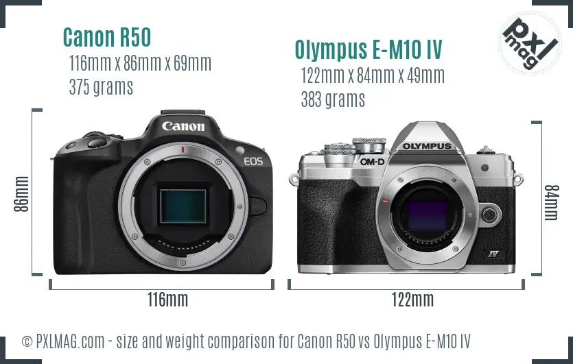 Canon R50 vs Olympus E-M10 IV size comparison