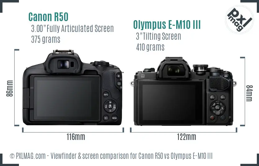 Canon R50 vs Olympus E-M10 III Screen and Viewfinder comparison