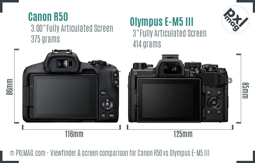 Canon R50 vs Olympus E-M5 III Screen and Viewfinder comparison