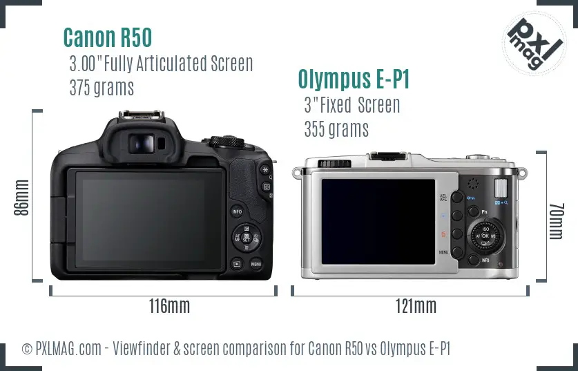 Canon R50 vs Olympus E-P1 Screen and Viewfinder comparison
