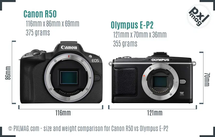 Canon R50 vs Olympus E-P2 size comparison