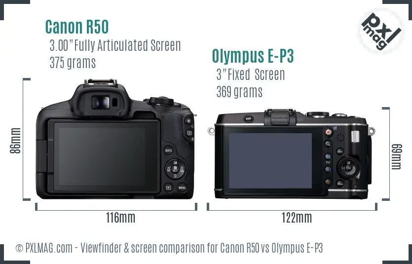 Canon R50 vs Olympus E-P3 Screen and Viewfinder comparison