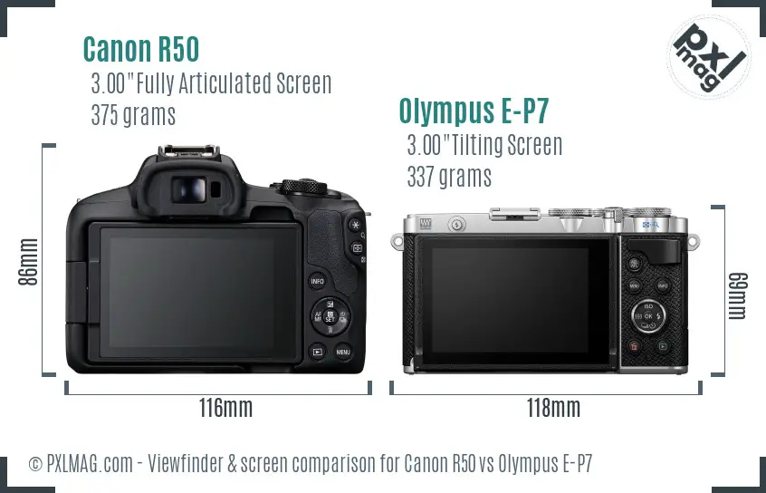 Canon R50 vs Olympus E-P7 Screen and Viewfinder comparison