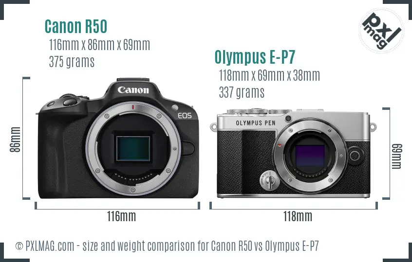 Canon R50 vs Olympus E-P7 size comparison