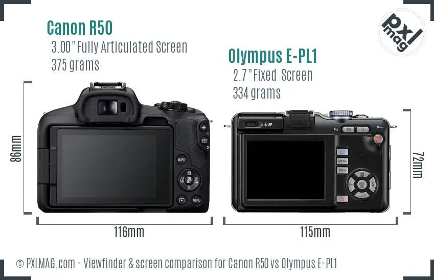 Canon R50 vs Olympus E-PL1 Screen and Viewfinder comparison