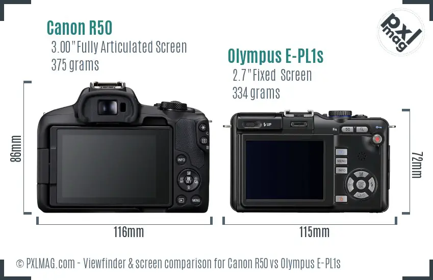 Canon R50 vs Olympus E-PL1s Screen and Viewfinder comparison