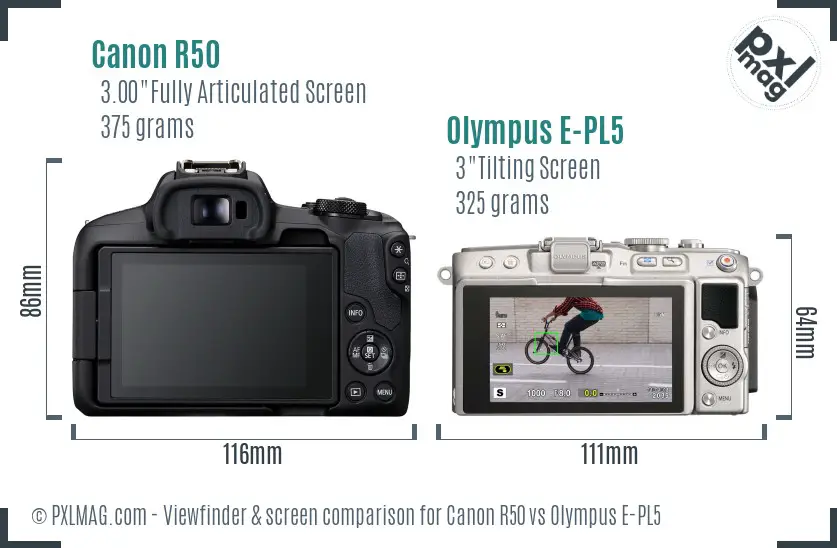 Canon R50 vs Olympus E-PL5 Screen and Viewfinder comparison