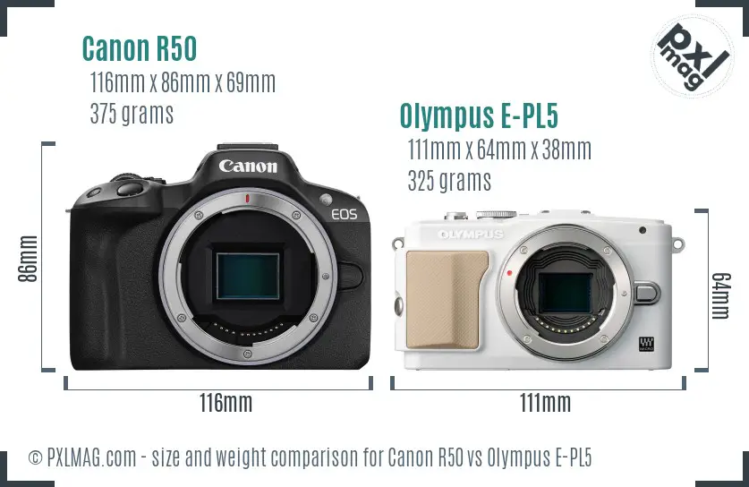 Canon R50 vs Olympus E-PL5 size comparison