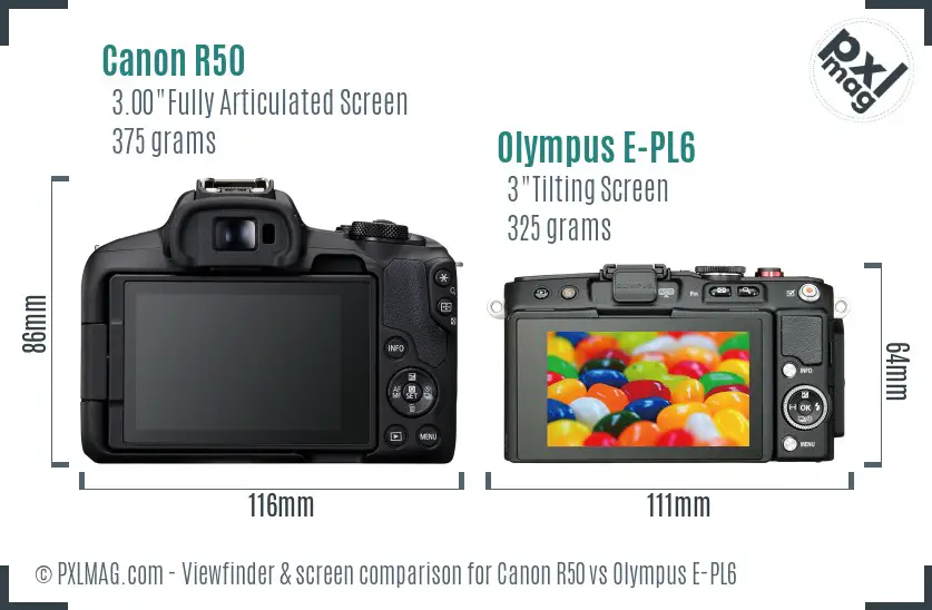 Canon R50 vs Olympus E-PL6 Screen and Viewfinder comparison
