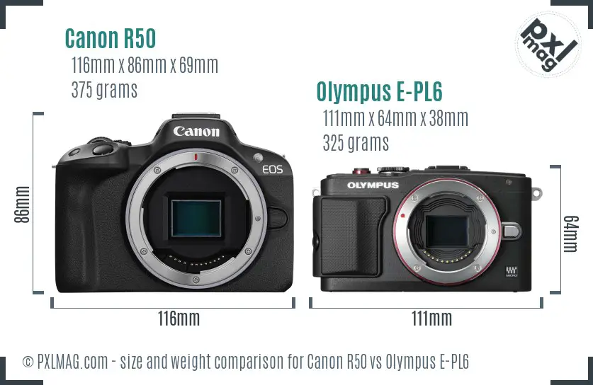 Canon R50 vs Olympus E-PL6 size comparison