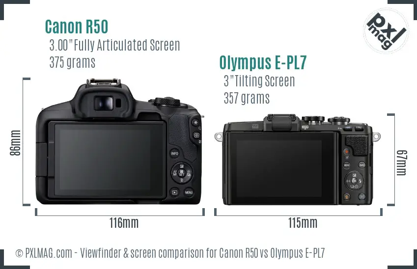Canon R50 vs Olympus E-PL7 Screen and Viewfinder comparison