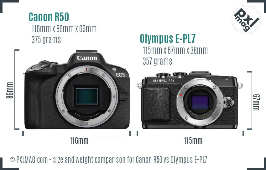 Canon R50 vs Olympus E-PL7 size comparison