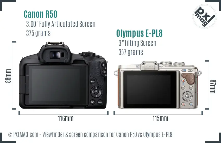 Canon R50 vs Olympus E-PL8 Screen and Viewfinder comparison