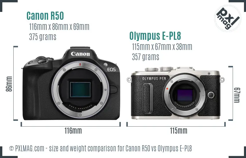 Canon R50 vs Olympus E-PL8 size comparison