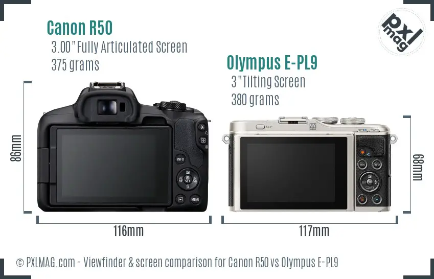 Canon R50 vs Olympus E-PL9 Screen and Viewfinder comparison
