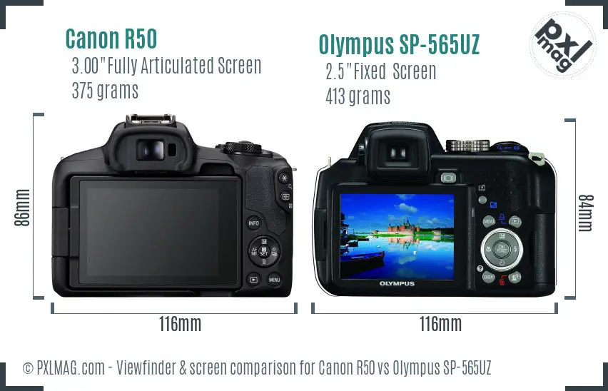 Canon R50 vs Olympus SP-565UZ Screen and Viewfinder comparison Canon R50 vs Olympus SP-565UZ Screen and Viewfinder comparison